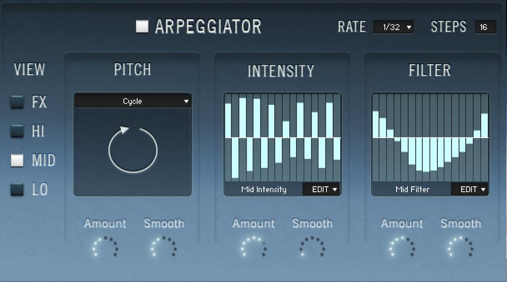 8 ARPEGGIATOR PAGE This is the place to get sounds really moving or pulsing over time, synced to the DAW host tempo.