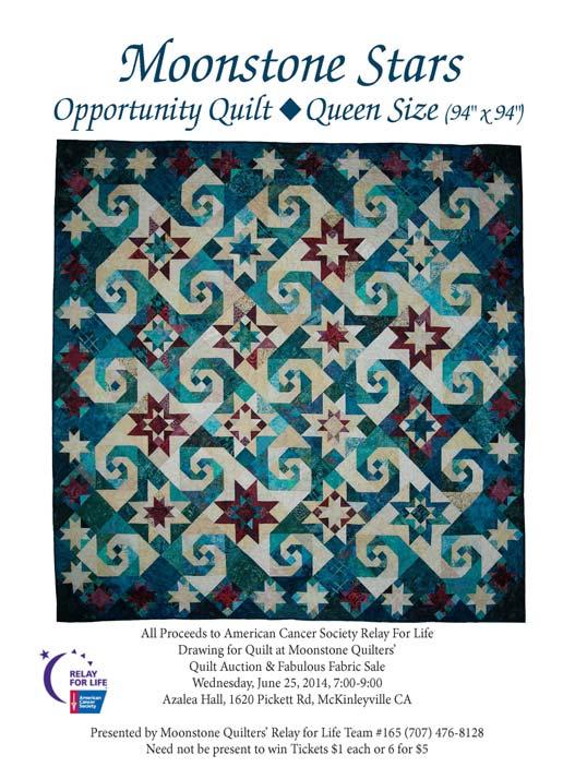 Relay For Life Fundraiser Quilt Our lovely queen size quilt made its debut at the January guild meeting.