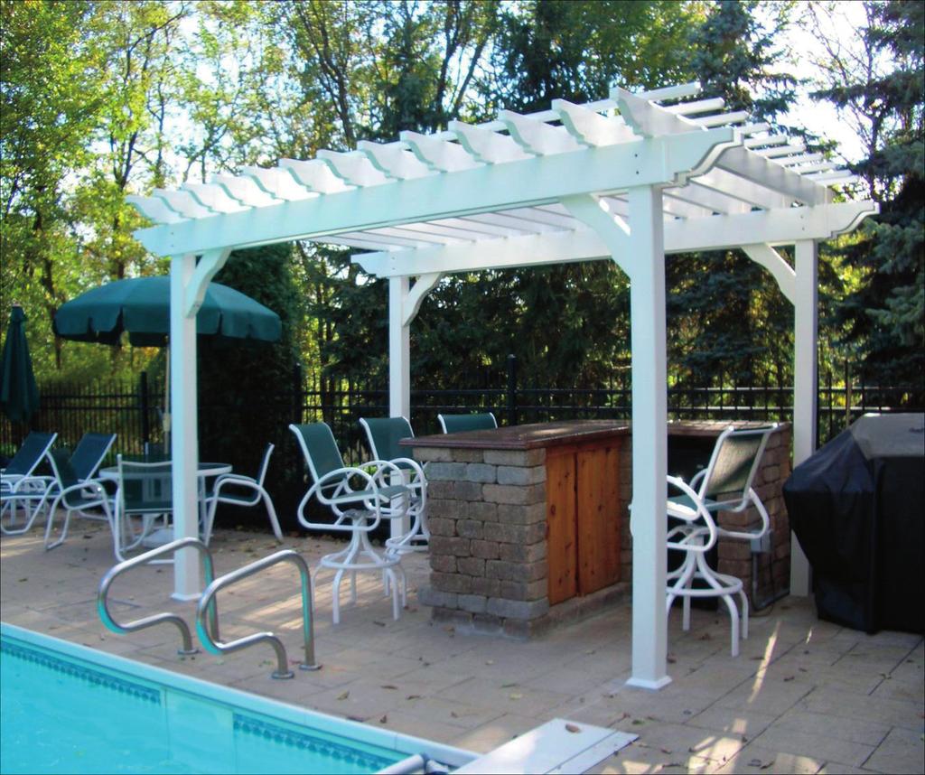 P a g e 1 VINYL CLASSIC FREESTANDING PERGOLA ASSEMBLY INSTRUCTIONS Shown: 8' x 12' Vinyl Classic Pergola with 12" Top and Main Runner Spacing The design of this pergola is based on all posts being