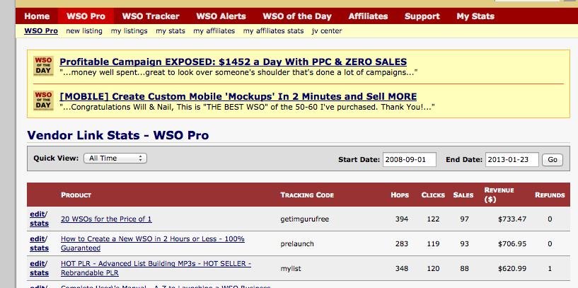Then to track it, go to WSO PRO --> my stats: You will see the stats for each vendor link you created: In this case, I created the vendor link: getimgurufree and you can see that