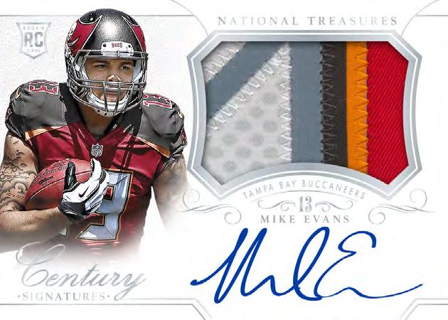 ROOKIE CENTURY MATERIALS SIGNATURES ON-CARD National Treasures Rookie Century Materials Signatures feature Jumbo Prime Swatches sequentially numbered to 99 or less.