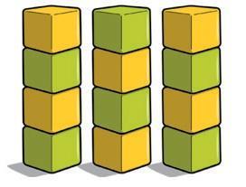 g. find half of 16 cubes by giving one each repeatedly to