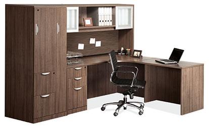 L SHAPED DESK SETS PAGE 7 OFC-24 This spacious set utilizes one of our desks with a curved interior edge for those who want to make greater use of the corner areas.
