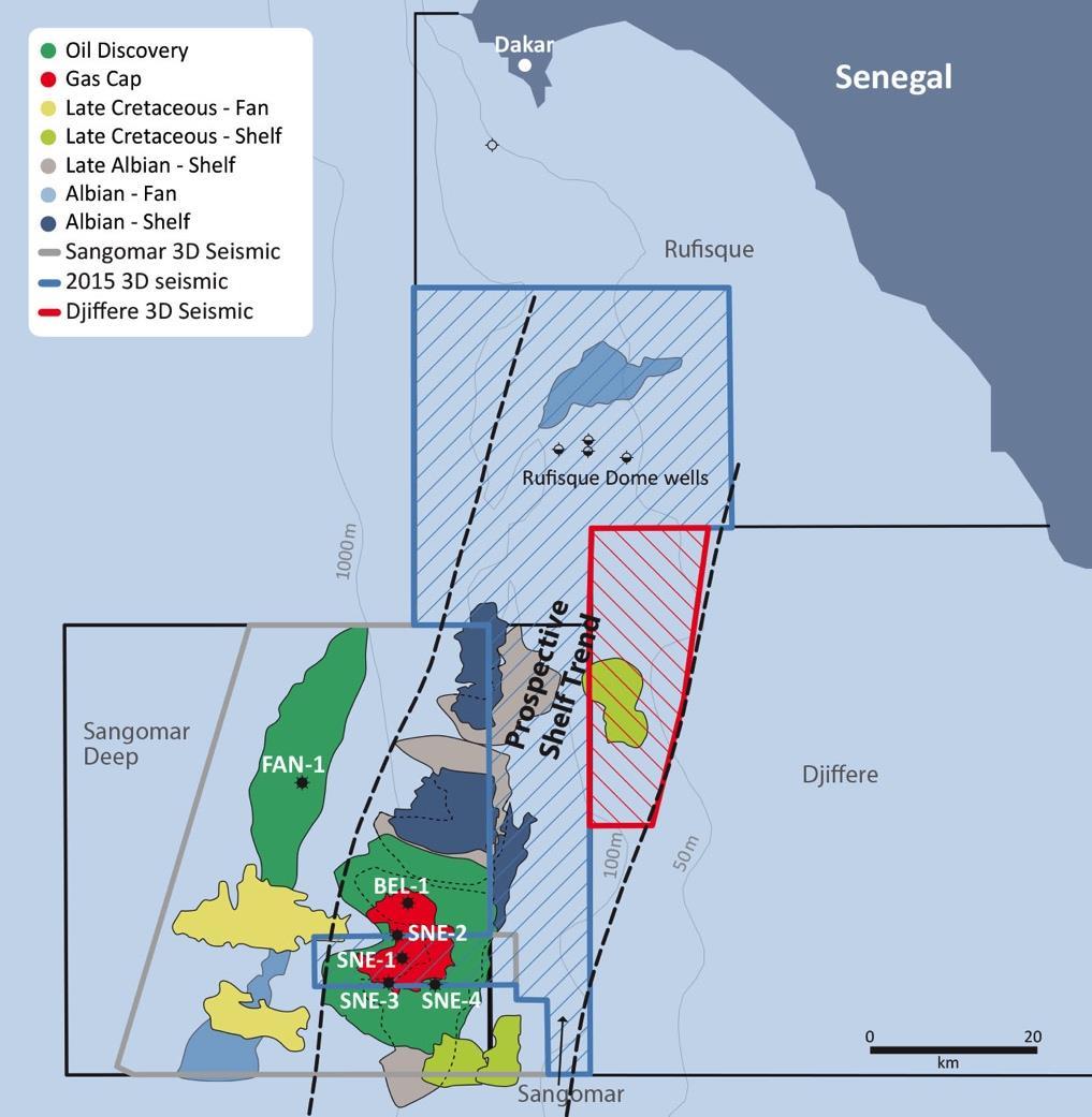 Capturing more shelf edge exposure Undrilled exploration prospects with >1bn bbls (unrisked) potential New joint venture 2015 3D seismic shot along trend from SNE New FAR Djiffere 3D