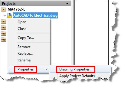 Right-click on the drawing name in the Project Manager and choose