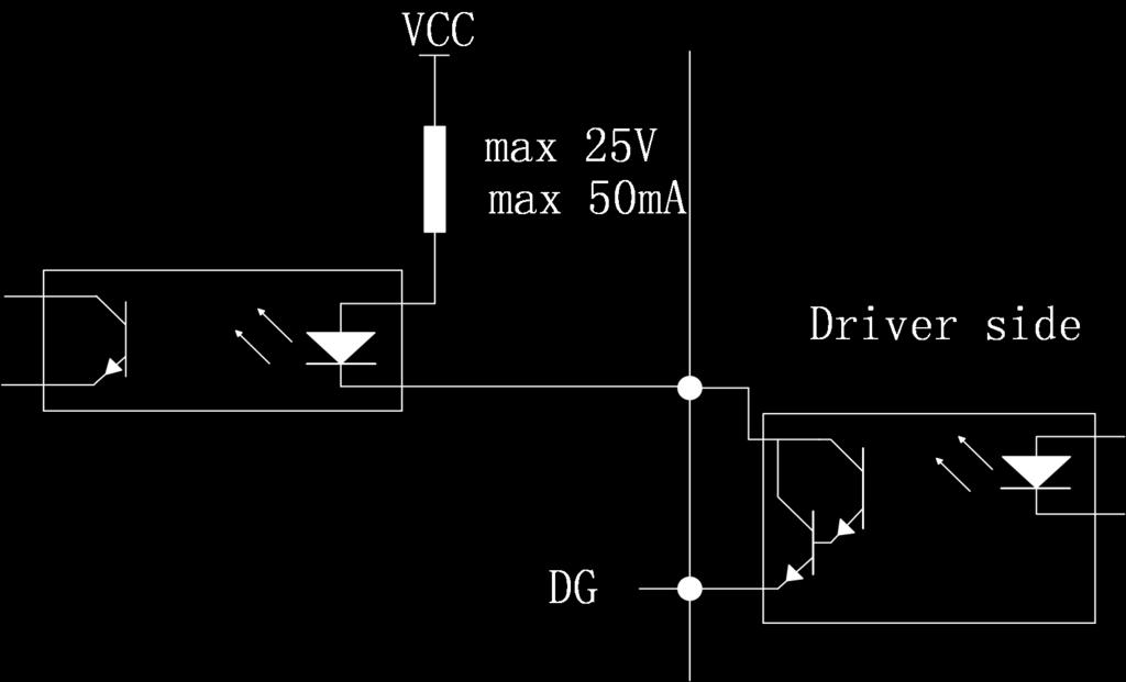 Fig. 2-5: Type1 Switch Input Interface Power supply provided by the user, input DC 12-24V from the COM + terminal, current 100mA; Note that if the current polarity is reversed, the servo driver will