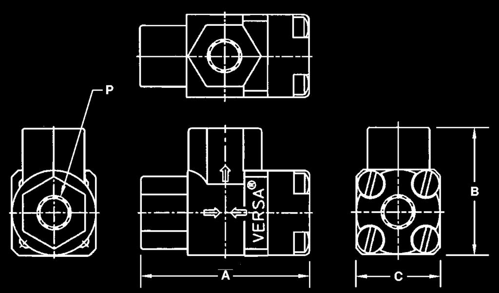 A typical schematic is shown below: Materials 1 2 3 Type: Brass Stainless Steel Body: Brass 316 Stainless Steel Shuttle: Nylon(Zytel) 316 Stainless Steel Seals: NBR (Nitrile) FKM (Fluorocarbon)