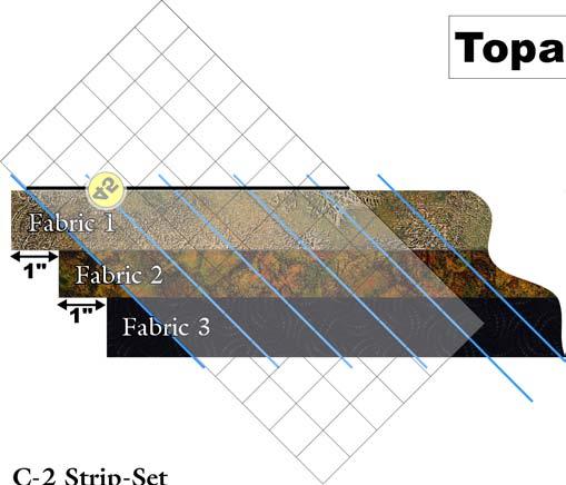 the top or bottom edge of the fabric so the cutting edge of your ruler is angled as in the diagrams above.