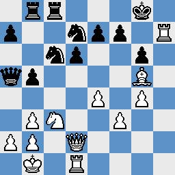 A wonderful move, worth a diagram of anybody's money. What a crusher! 23...Kxh8 (23...Bxh8 24.Qxf7#; 23...Kg7 24.Bxf6+ exf6 25.Qh6#) 24.Bxf6+ Kg8 25.Bxf7+ Kxf7 26.Bc3+ Ke8 27.Bxa5 bxc2 28.Rc1+- 15.