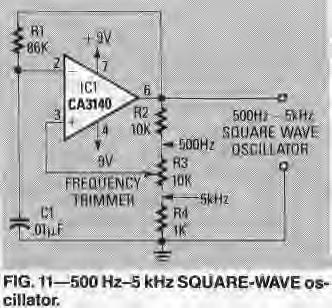 Twin-T oscillators Another way of designing a sinewave oscillator is to wire a twin-t network between the output and input of an inverting op-amp, as shown in Fig. 8.