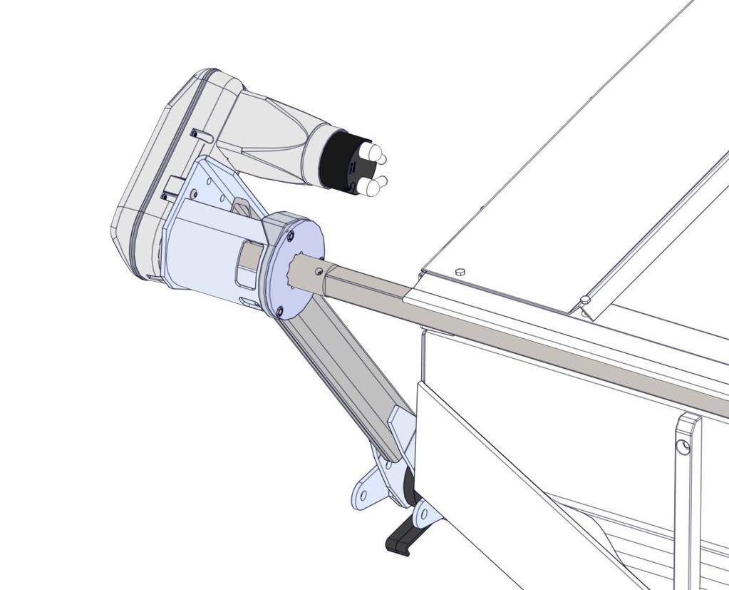 Adjust the roll tarp arm to the correct length, tighten the two set screws, and attach the motor to the