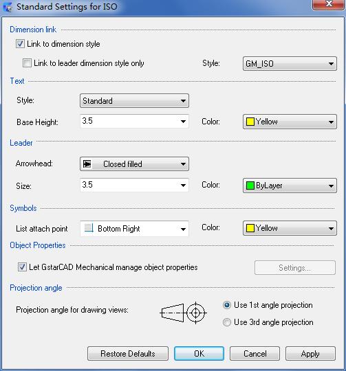 are not available when you reinsert the item. Standard Settings Dialog Box Sets up master settings for the current drafting standard.