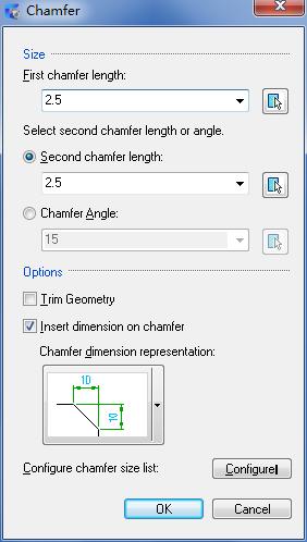 Select polyline: Specifies the polyline to modify. Setup: Shows the Chamfer dialog box, enabling you to specify the chamfer lengths and chamfer dimension representations.