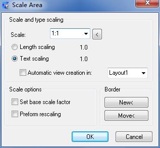 3. In the Scale Area dialog box, in the Scale box, specify the scale factor. 4. Select Text scaling. 5. Select Perform Rescaling 6. Click OK. 7. Select the objects to rescale (3) 8. Press ENTER.