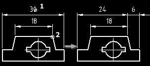 To Split Dimensions 1. Select base dimension: Specifies the linear or angular dimension to split (1 in the illustration above). 2.