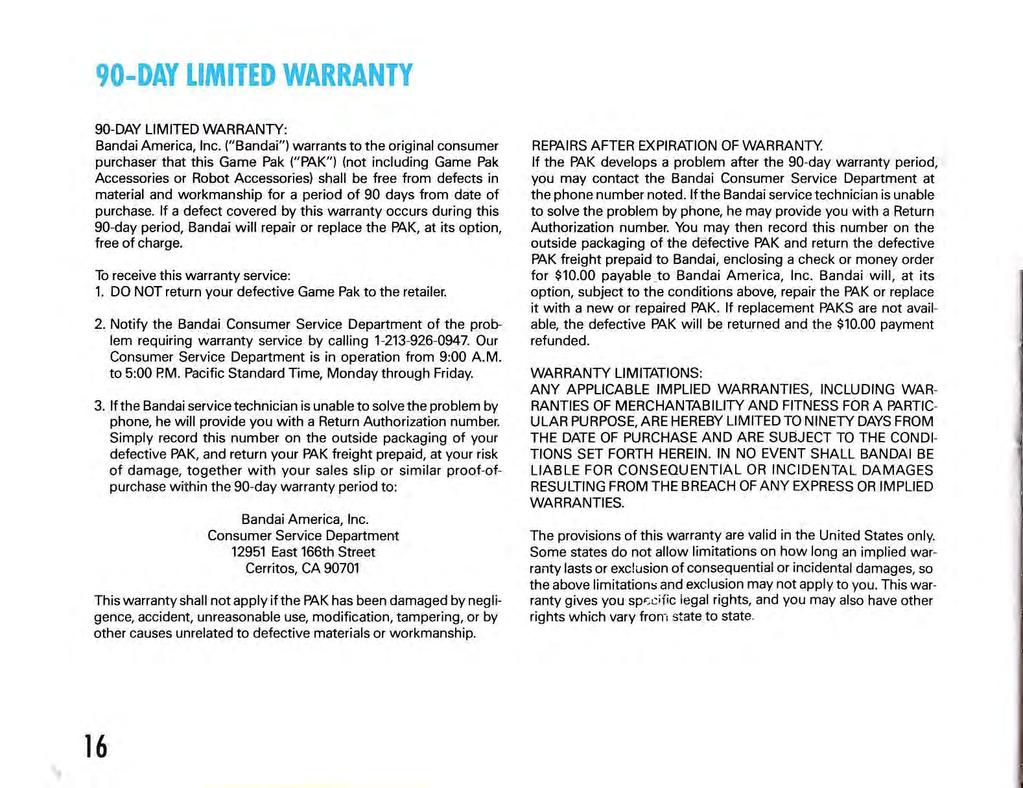90-DAY LIMITED WARRANTY 90-DAY LIMITED WARRANTY: Sandal America Inc.
