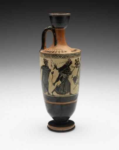 Oil Flask (Lekythos), late 6th century BCE, black-figure, white-ground Gift of Mrs. Murray S. Danforth 37.