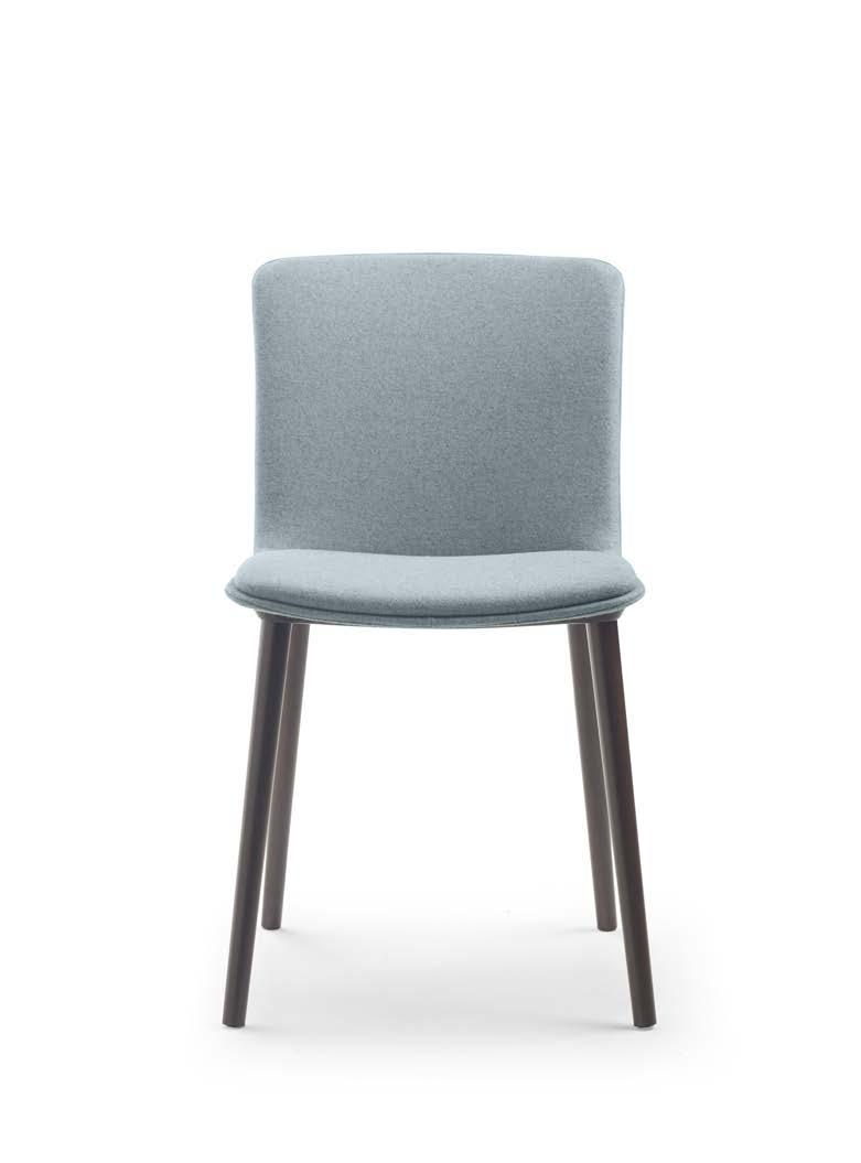 STATIONARY CHAIR WOODEN FIXED 4-LEGGED CHAIR AND POLYPROPYLENE SHELL AND UPHOLSTERED Perforated polypropylene or upholstered shell Support aluminium tray Painted with epoxy paint all microtextured