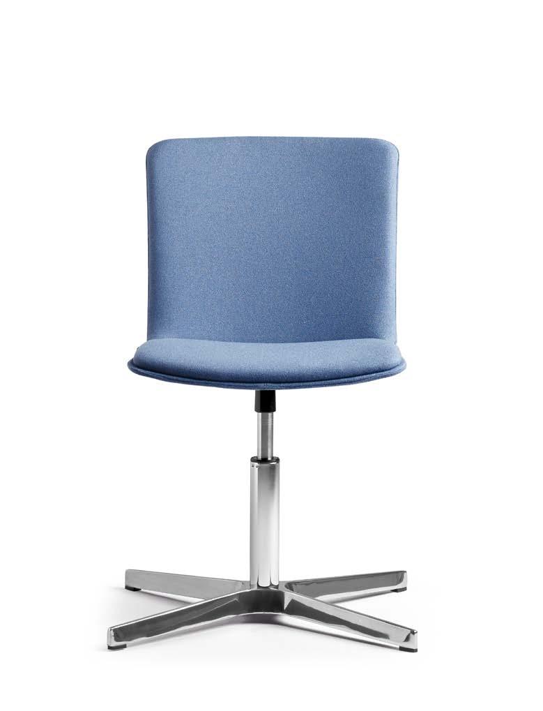 SWIVEL CHAIR WITH SELF-CENTRING PISTON Fully upholstered (foam thickness of 5 mm) Wooden (10 mm thick beech polylaminated) Arms Without arms With arms Self-centring chromed piston Base Polished