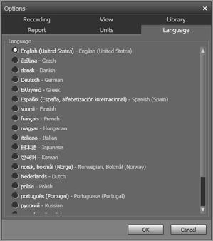 20 Changing settings 20.1.1.6 Language tab Language: To change the language, select a new language in the list. 20.1.2 The Options dialog (for plot-specific options) Note This section refers to the Options command on the main menu bar.