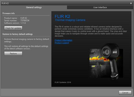 20 Changing settings 20.3 Settings relating to FLIR Kx series cameras 20.3.1 General The FLIR K series is a robust and reliable infrared camera series designed to perform under extremely severe conditions.