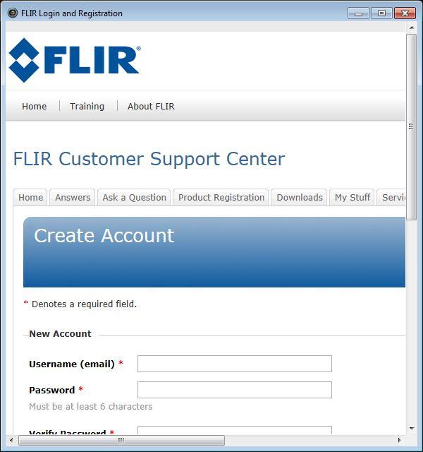 6 Login 4. To create a new FLIR Customer Support account, do the following: 4.1.