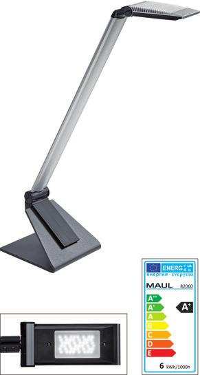 DESK LUMINAIRES LED Desk Luminaire MAULsolaris Newest technology generation 48 SMD LEDs, latest standard Long-life: Better thermic management thanks to larger cooling area More power thanks to higher