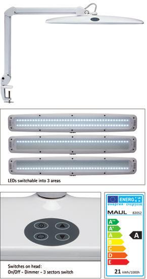 WORKPLACE LUMINAIRES LED Workplace Luminaire MAULwork, dimmable Powerful LED luminaire Comfortable: stepless dimmer, 3 separately switched sectors to adapt the light to the activity or to the