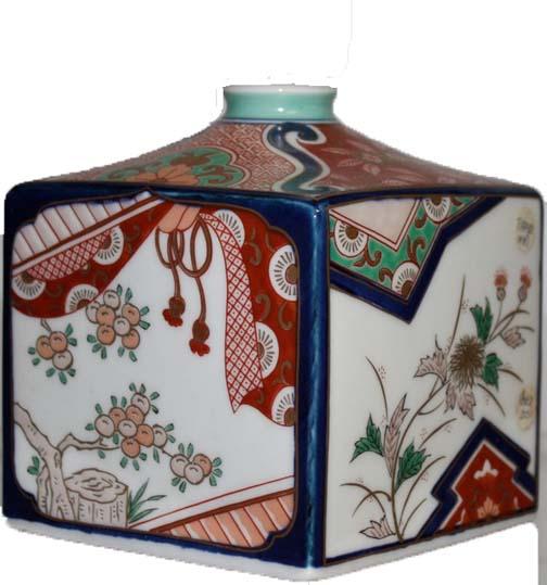 10 LSDArt.com - Leonard Davenport Fine Arts signed Tiffany - Imari Cube bottle/vase 4.5 cube porcelain 1960s?