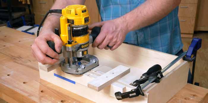 Cut mortises for drawer pulls: The drawer pulls mount flush to the top edges of the drawer fronts, so you ll need to cut a 1/8 deep mortise in the top of