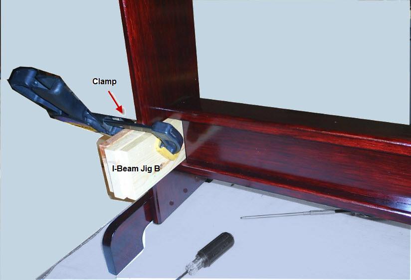Clamp the I-Beam jig to the legs as in Figure 31 and attach with Kreg pocket screws.
