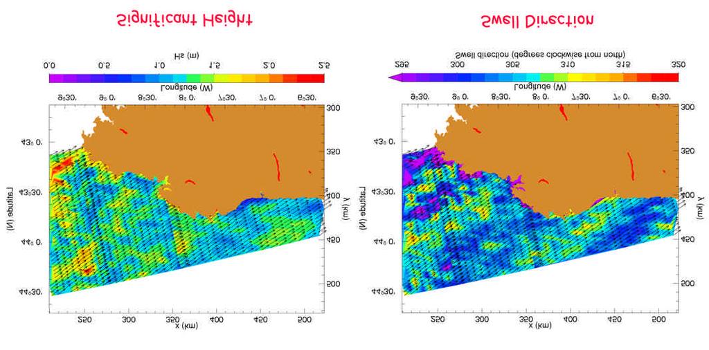 Fig 4. Retrieved contiguous ocean wave field information based on the wide-swath Galicia scene. Images courtesy of B. Chapron (IFREMER) Fig.