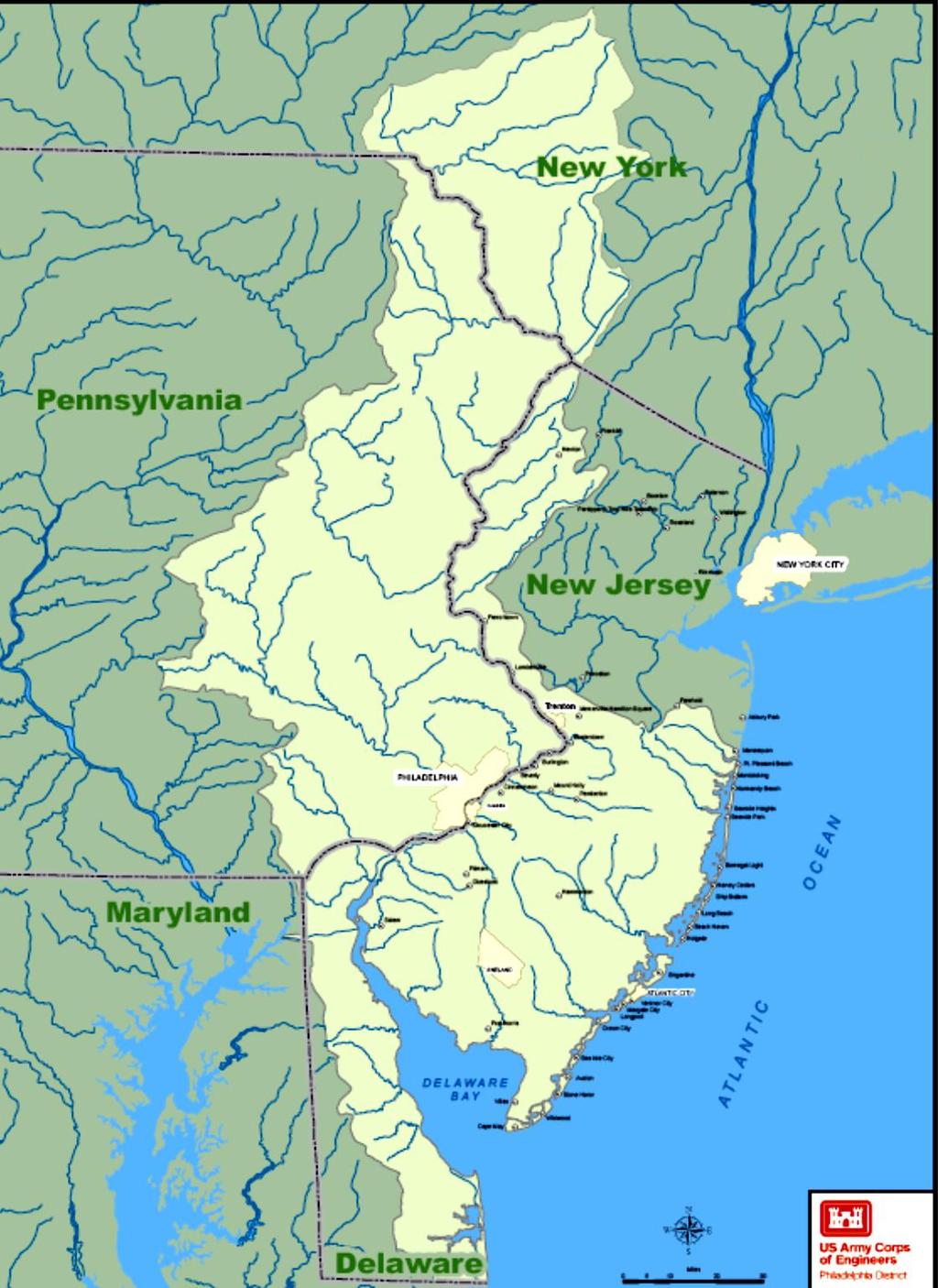 Philadelphia District Established 1866 Delaware River Basin Parts of 5 states 9 million people 15,000 square miles 125 mile ocean coast 550