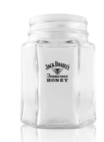 DRINKWARE JH129 Mason Jar JH Price: 5,52 EUR/pack of 6 Unit: Pack of 6 Capacity: 400 ml brim full capacity Description: Proprietary honeycomb shaped mason jar, Jack Daniel's Tennessee Honey logo