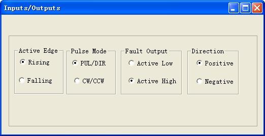 Set Motor Parameters Click Drive->Motor Settings to open the motor setting window. You can set the micro step resolution, position error limit and encoder resolution in this window.