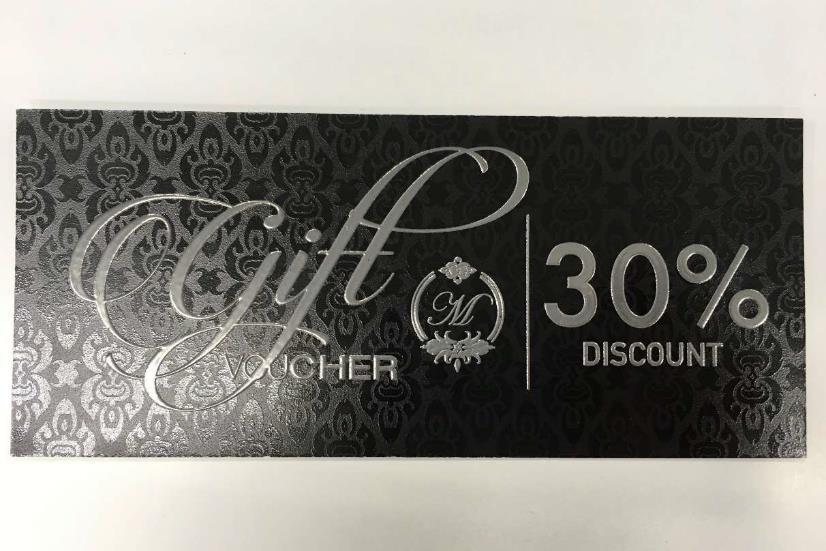 TICKETS AND VOUCHERS 35 Media: Coated paper Size: 175x75mm Layers: 1 st layer: 2 nd layer: 3 rd layer: 4 th layer: Metallic Glossy Metallic