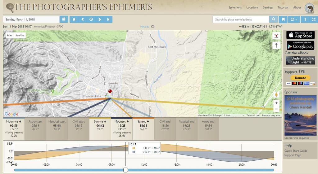 Planning Ahead The Photographers Ephemeris (TPE) Both Mac and Windows (http://photoephemeris.