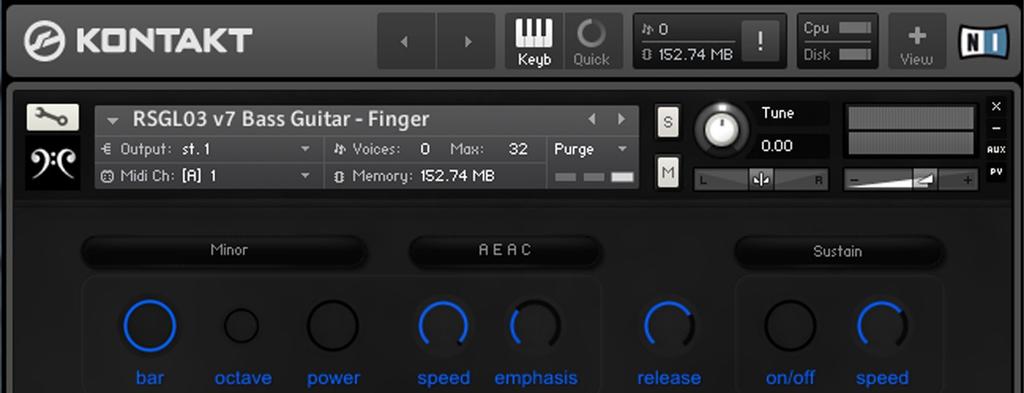 CHORD AND STRUMMING CONTROLS When you switch a Chord Button On the Kontakt keyboard will change like this :- 1 Articulation Key Switches 2 Down Strummed Notes (Strum
