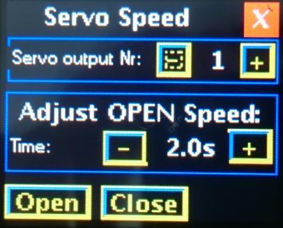 Servo Speed: The adjustment procedure is similar to previous section, here you adjust the speed you wish that a particular door opens and close, the speed in each sense is defined separately.