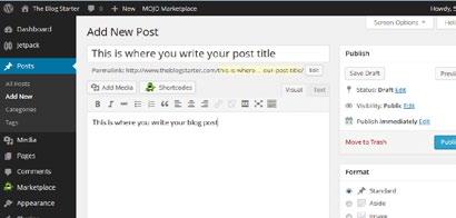 How to Use Your Blog Step 3 You should now be on the post creator screen. You can enter the title of your post in the top box and then begin writing your post in the lower box.