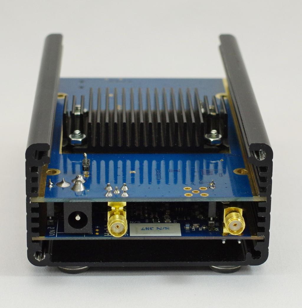 The resulting board stack can be mounted in a suitable enclosure using the mounting holes in the PCBs or slide into extruded enclosures designed for 120mm X 75mm boards like a Hammond 1455K1201.