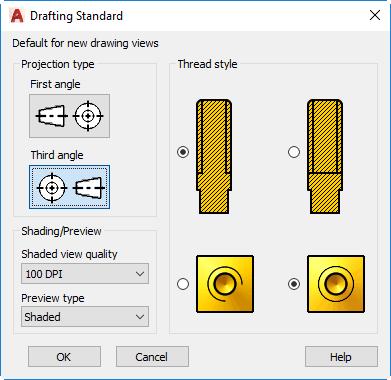 Setting the Drafting Standards for Drawing Views When you create drawing views, those views are based on the current drafting standards.