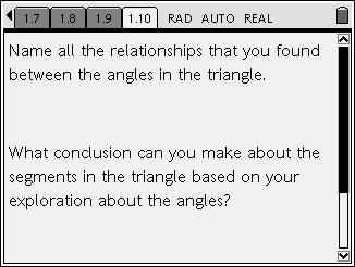 Name all the relationships that you found between the angles in the triangle.