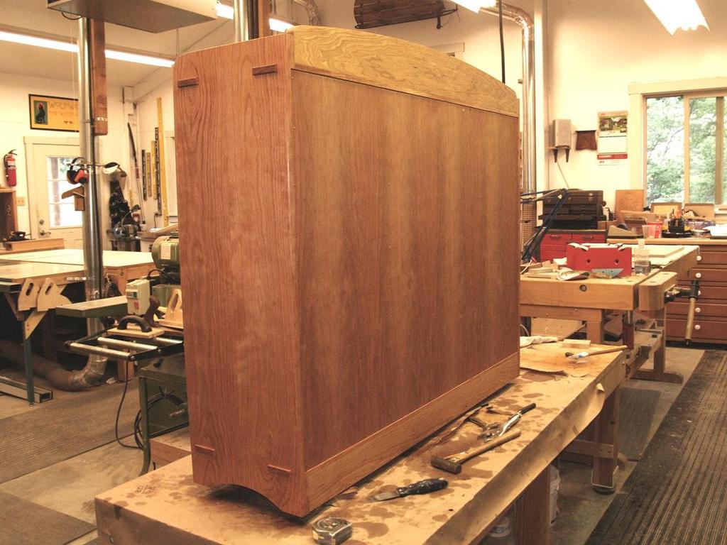 Fitting the Back Panel Step #45: The back panel is ¼ cherry plywood. It fits inside a 5/8 wide ¼ deep rabbit.