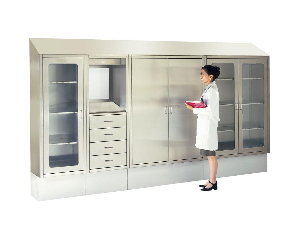 Features RECESS OR SURFACE MOUNTED capability in one cabinet Recess cabinets become surface mounted with the addition of a base, side panels and top STAINLESS STEEL CONSTRUCTION is strong,