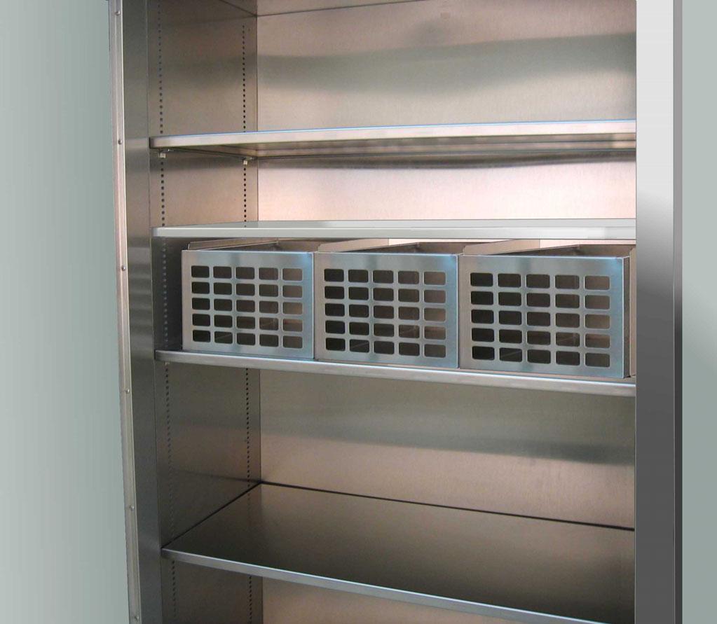 Fronts are perforated to view contents Unlike baskets, the smooth stainless