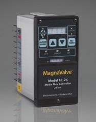 the MagnaValve The media flow rate signal is sent to the FC-24 Controller for comparison to the desired media flow rate and the control signal is adjusted as required to maintain the desired flow