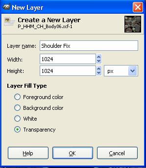 make a new 1024 x 1024 transparent layer named Shoulder Fix. 2.