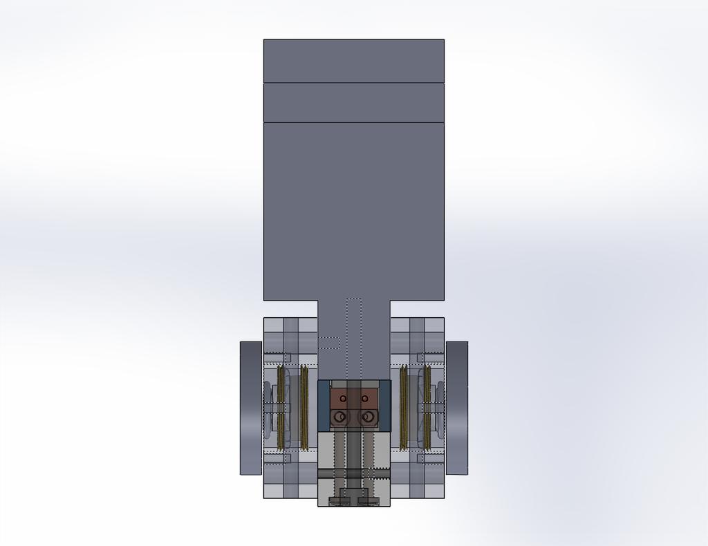 Figure 6: Solidworks 2013 view of the SHG (parts transparent to show cavity components On the Beckhoff side of things, getting a frequency response will be challenging largely because the software is