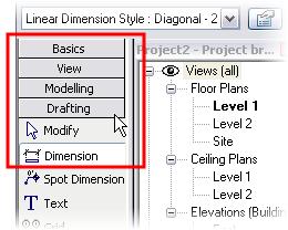 The design bar has many tabs. Each tab (Basics, View, Modeling, and more) appears as a rectangle with the title on it.
